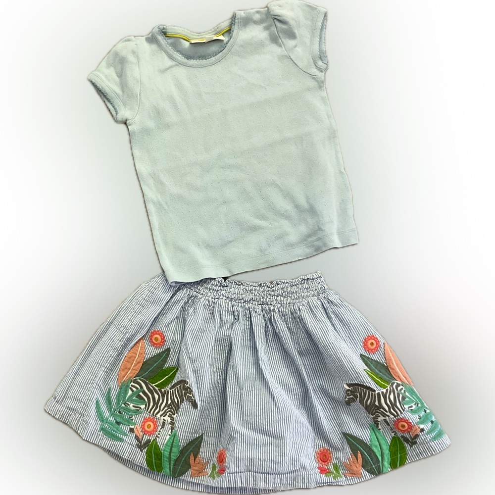 MINI BODEN 4/5 Blue Zebra Skirt Set
